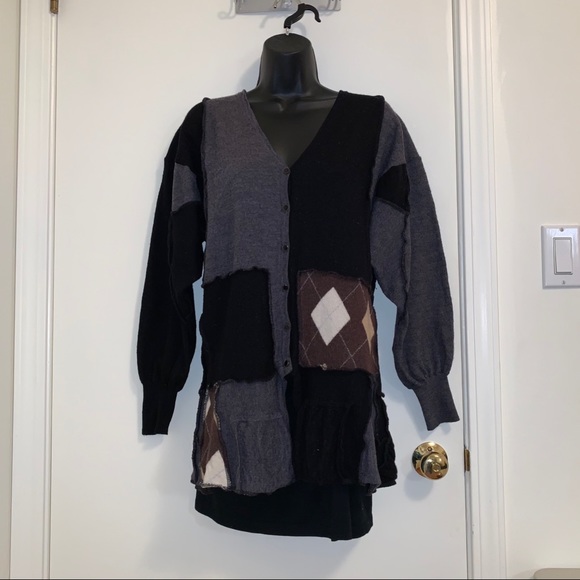 Upcycled wool cardigan tunic sweater boho katwise - Picture 3 of 12